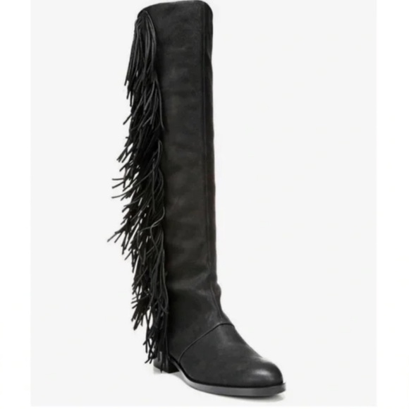 NWOT Sam Edelman Josephine Tall Fringe Black Riding Boot - Picture 1 of 5
